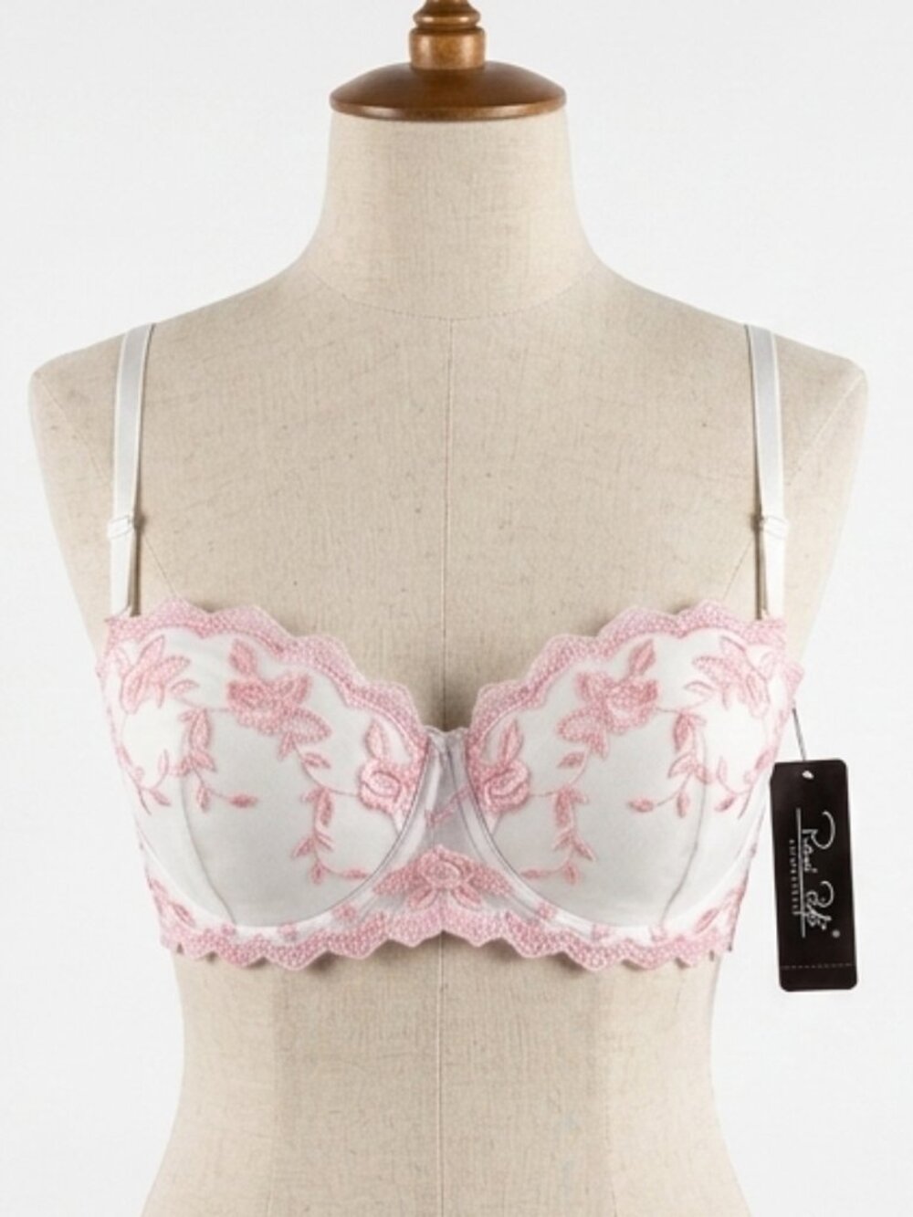 René Rofé NWT White with Pink Lace Floral Bra Women's Size 36B